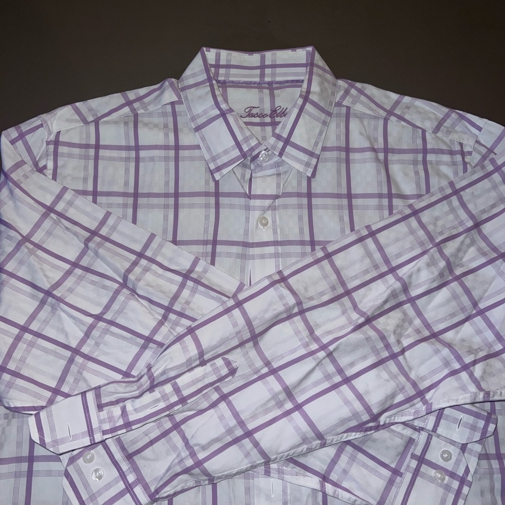Tasso Elba Lavender Plaid Button Down Shirt
